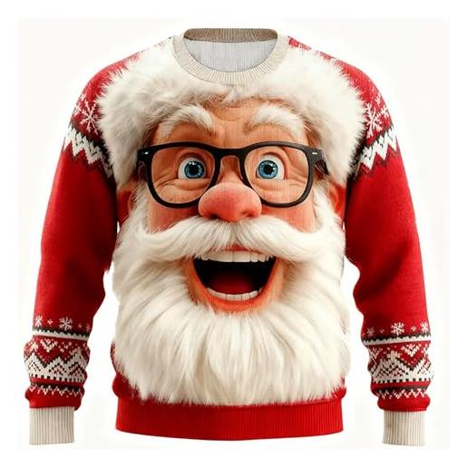 Fulidngzg maglione natalizio uomo girocollo senza cappuccio in spugna caldo con stampa babbo natale divertenti maglioni natalizi invernale brutto felpa natalizia simpatica leggera per casa lavoro, rosso, xl
