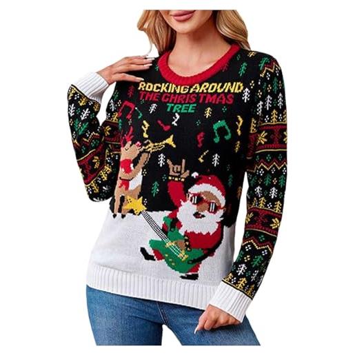 Generic maglione natalizio con motivo babbo natale in jacquard per donna cardigan senape donna, nero , xl