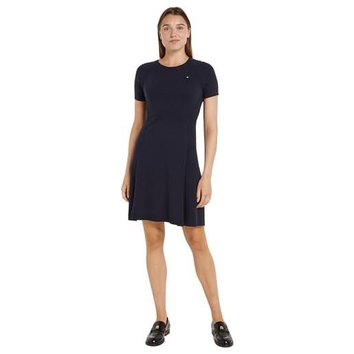 Tommy Hilfiger abito donna midi dress maniche corte, nero (black), s
