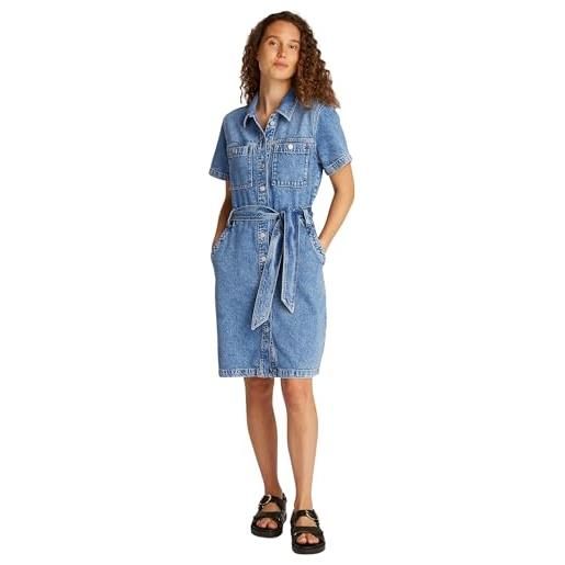 Tommy Hilfiger donna abito in jeans knee belted ali maniche corte, blu (ali), 46