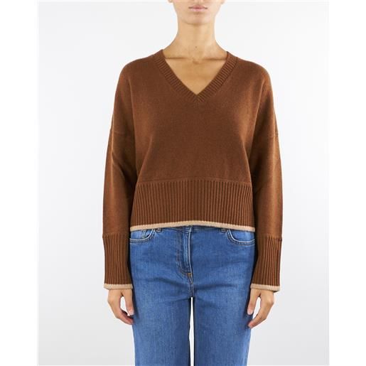 PENNY BLACK maglia caramello in misto lana e cashmere con scollo a v