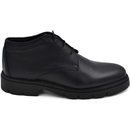 Malu Shoes scarpe uomo polacchini nero spazzolato in vera pelle di nappa business fondo gomma roccia alto