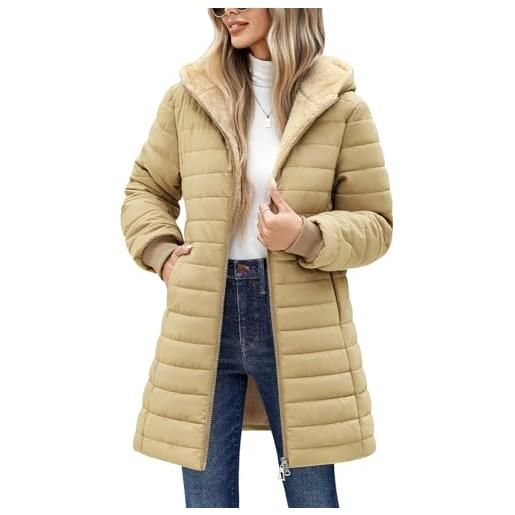 Tuopuda giacca invernale imbottita da donna, giacca imbottita slim aderente di media lunghezza da donna, giacca imbottita in caldo piumino, cachi, l