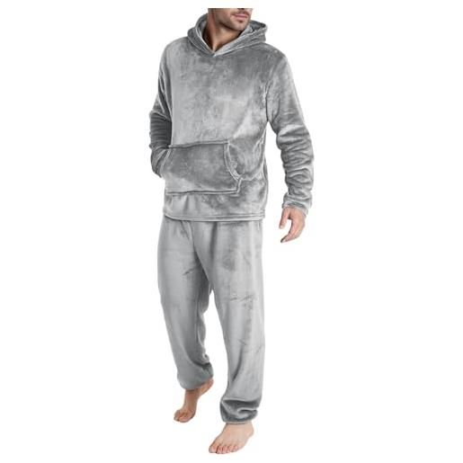 Tuta invernale da uomo, calda, in peluche, con chiusura