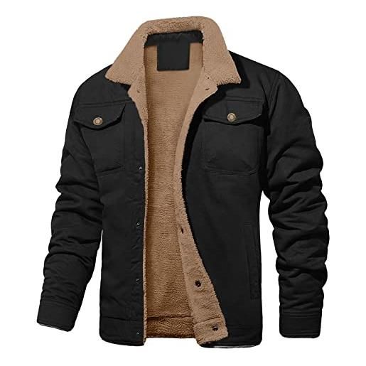 Giacca Cargo Bomber Ispessita Uomo - Militare Con Tasche E Risvolto In Lana, Calda Per Autunno/Inverno