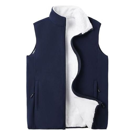 ZDJSWJ uomini versione allentata tipo lana gilet pile fodera in pile gilet esterno leggero spessore cerniera tasca gilet, blu, m