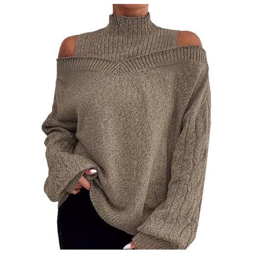 Generic maglione largo con spalle scoperte da donna, maglione termico in pile a collo alto, da donna, comodo maglione a maglia fine da donna, maglioni invernali da donna, maglioni invernali spessi del regno