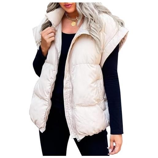 Generic gilet imbottito oversize da donna, con collo alto, cerniera intera, senza maniche, imbottito, trapuntato, caldo, outwear