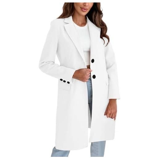 Foweknow cappotto di lana da donna lungo casual cappotto invernale con risvolto cappotto in pile con bottoni largo cappotto da donna caldo senza cappuccio elegante giacca casual slim fit giacca