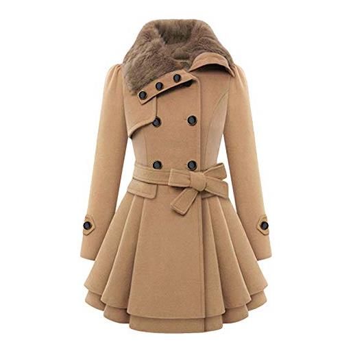 EFOFEI cappotto donna lungo vestibilità regolare doppiopetto cappotto in tweed taglie forti caldo collo giacche invernali cintura marrone xl