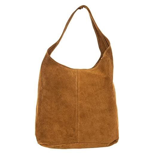 Borghese - Pelletteria Artigianale pelletterie borghese | sacca da donna in pelle scamosciata | cuoio chiaro | borsa a spalla | tracolla in pelle fissa | vera pelle | made in italy | modello ludovica (cuoio chiaro)