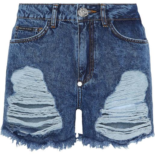 Philipp Plein shorts denim a vita media - blu