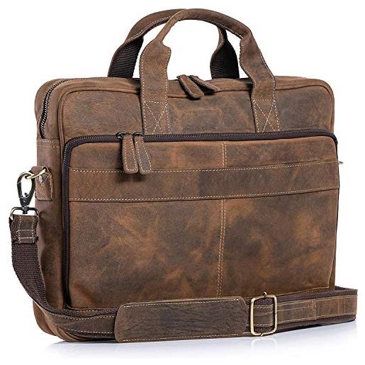 Komal's Passion Leather cartella portadocumenti in pelle da 18 pollici, per uomo e donna, migliore valigetta per ufficio, borsa a tracolla (distressed tan)