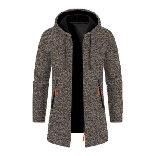 generisch cardigan da uomo lungo felpa con chiusura lampo, giacca invernale lavorata a maglia, vestibilità normale, cardigan di grandi dimensioni, cappotto tradizionale, cappuccio invernale, giacca leggera