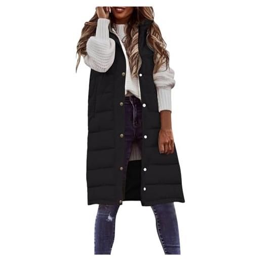 HEONSATI gilet donna piumino curvy leggero gilet invernale smanicato elegante piumini caldo lungo curvy piumino senza maniche con cerniera e tasche giubbotto con cappuccio mezza stagione leggero