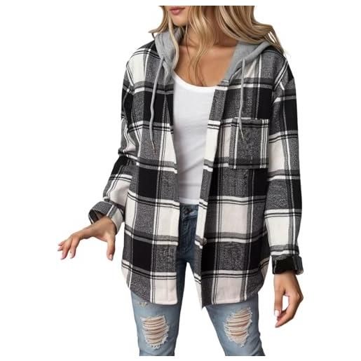 Generico camicia a quadri in flanella da donna a maniche lunghe con bottoni felpa stampata scozzese casual in velluto a coste giacca ampia abbottonata in stampata scozzese casual da donna camicia (01-black, l)