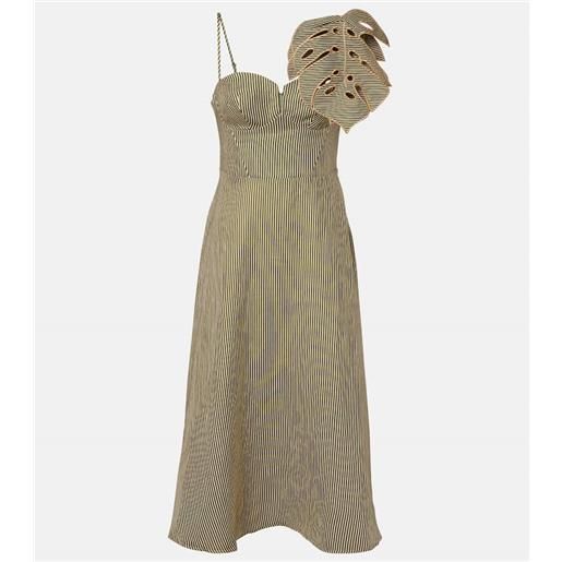 Farm Rio abito midi monstera in lino a righe