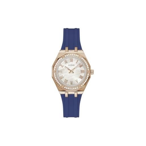 Guess W1025L4 Orologio Donna Al Quarzo, Cassa In Acciaio Rosa E Cinturino In Gomma Blu, 38 Mm, Stile Marina - 6