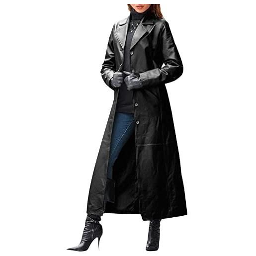 Darringls trench lungo donna giacca leggera mezza lunghezza in ecopelle trench cappotto doppiopetto donna moda primavera autunno giacca mezza stagione cappotto a maniche lunghe, a nero, xxl
