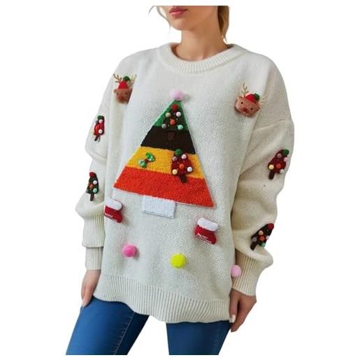 Generic maglione natalizio da donna stampato in 3d maglione lavorato a maglia natalizio a maniche lunghe con spacco laterale felpe maglieria felpe senza cappuccio donna per vita quotidiana vacanze