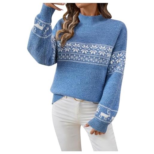 VPQILH maglione natale donna lana maglione natalizio donna con fiocchi di neve maglioni natalizi collo alto maglioncino manica lunga lavorato a maglia ugly christmas sweater invernale girocollo pullover
