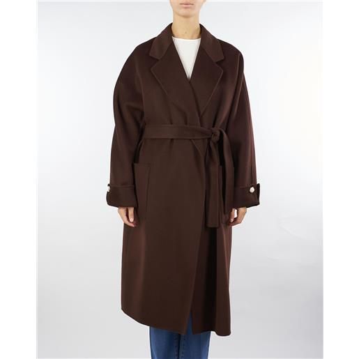 ELISABETTA FRANCHI cappotto coffee in panno di lana double