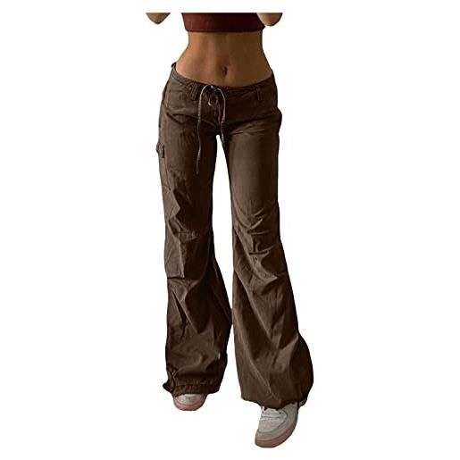 BOTCAM pantaloni cargo da donna hip hop, y2k, larghi, per il tempo libero, con lacci, vita bassa 90, streetwear, per adolescenti, ragazze, pantaloni da jogging oversize, marrone, s