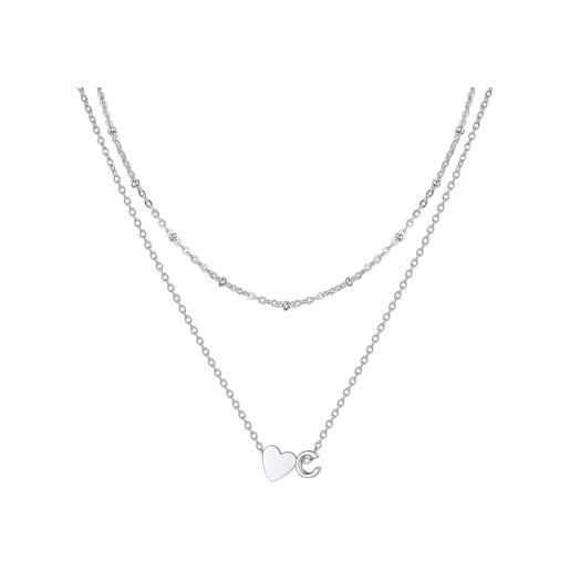 PDPaola Mini Letter CO02-527-U - Collana in argento sterling con zirconi, lunghezza regolabile da 40 a 50 cm, 40-50 cm, Argento sterling, Zirconia cubica