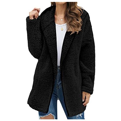 HAOLEI donna giacca con cerniera integrale in pile hoodie casual cappotto caldo in soffice pile manica lunga casuale giacca con tasche e cerniera maglione peloso teddy fleece jackets hooded(multicolor, s-5xl)