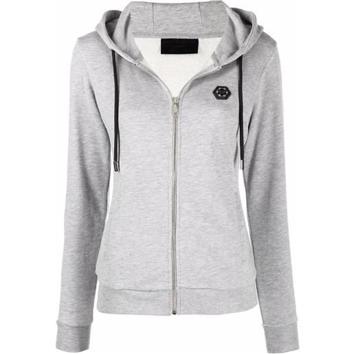 Philipp Plein felpa con zip, cappuccio e logo - grigio