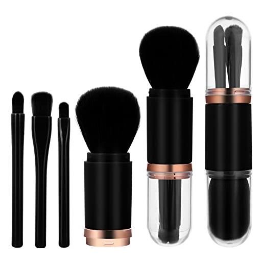 Sibba 4 in 1 set di pennelli da trucco retrattile mini pennello cosmetico portatile da viaggio per evidenziare ombretto fondotinta pennello per cipria (nero)