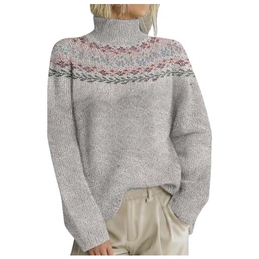 HOOUDO maglione collo alto donna, lunga maglione norvegese casual maglia dolcevita elegante maglia collo alto manica lunga pullover abbigliamento invernale 2025 marrone donna