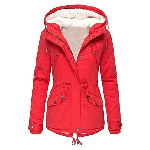 TDEOK giacca invernale da donna con pelliccia: cappotto invernale da donna, in pile, lunga e grande, parka invernale, elegante, trapuntato, da donna, con cappuccio, trapuntato, in pile, colore: rosso, m