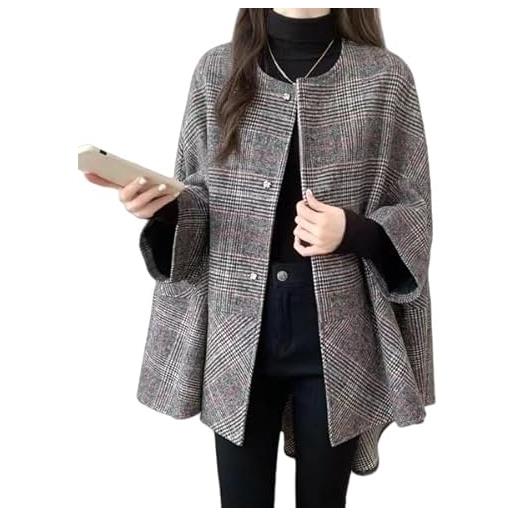 KUUFUUT cappotto da donna corto ed elegante stile vintage girocollo poncho scozzese giacca invernale autunno quotidiano trench moda capospalla antivento giacca a vento rosso scozzese l