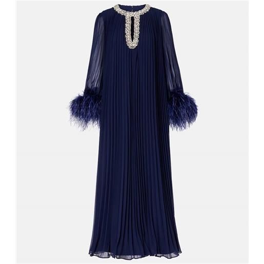 Self-Portrait abito lungo in chiffon con piume