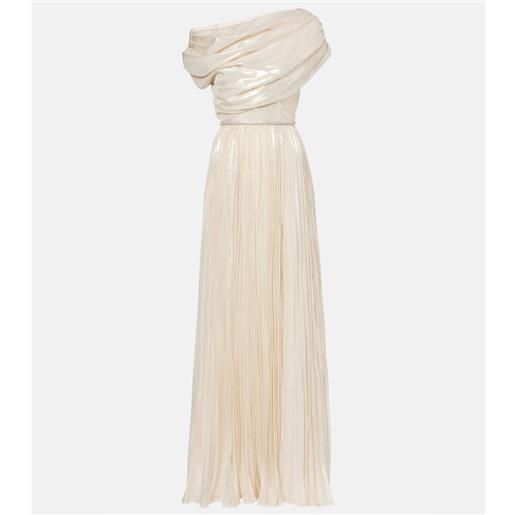 Self-Portrait abito lungo asimmetrico in chiffon di misto seta