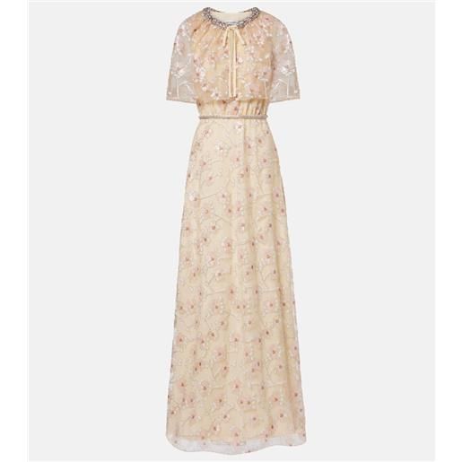 Self-Portrait abito lungo a mantella con stampa floreale