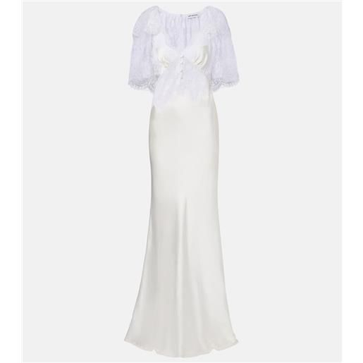 Self-Portrait abito lungo in raso con pizzo