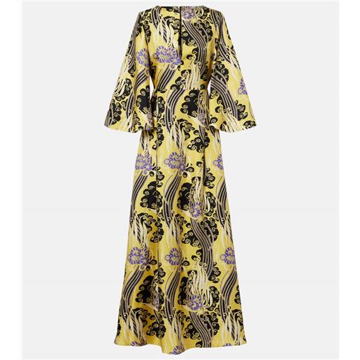 La DoubleJ abito lungo belle in seta con stampa e cut-out