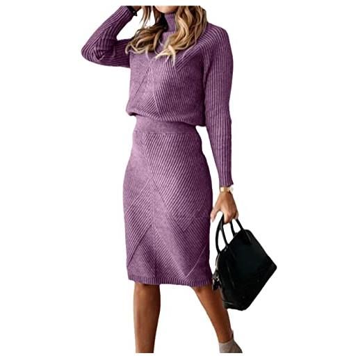 Kelsiop autunno e inverno donna dolcevita maglia tinta unita pullover maglione elegante vestito, fucsia, m