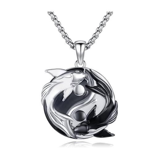 XIXLES Yin Yang Drago Fenice Collana in Argento Sterling