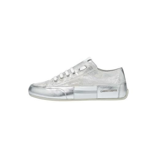 Candice Cooper Sneakers Rock Patch In Pelle - Argento, Suola Gomma, Tacco Sportivo - Taglia 34