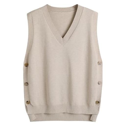 SUNSESS maglione da donna con scollo a v, senza maniche, maglione, lavorato a maglia, con bottoni laterali, asimmetrie, canotte a costine, grigio, xxl