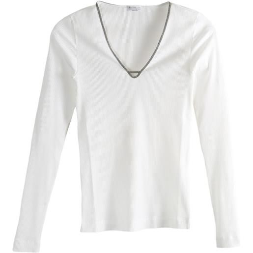 Brunello Cucinelli t-shirt con scollo a v a maniche lunghe - bianco
