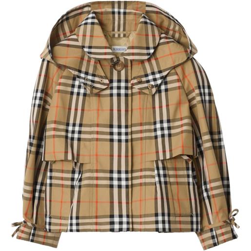 Burberry Kids trench a quadri con cappuccio - toni neutri