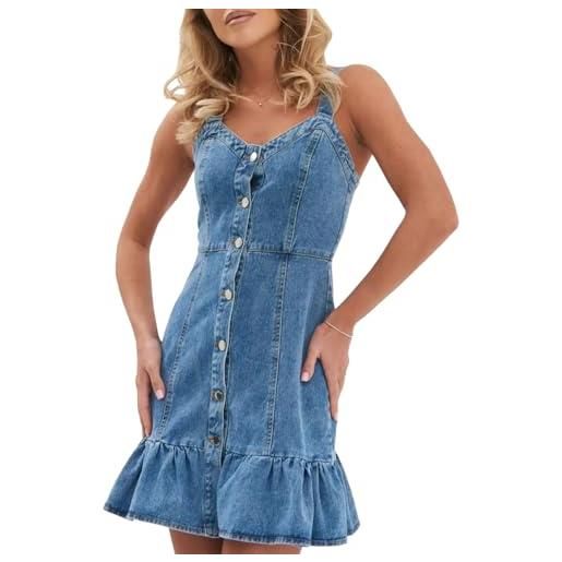 TACSTRUN abito in denim per le donne sexy senza maniche slim fit strappy pulsanti ruches pacchetto hip corto jean abiti, dark blue, m