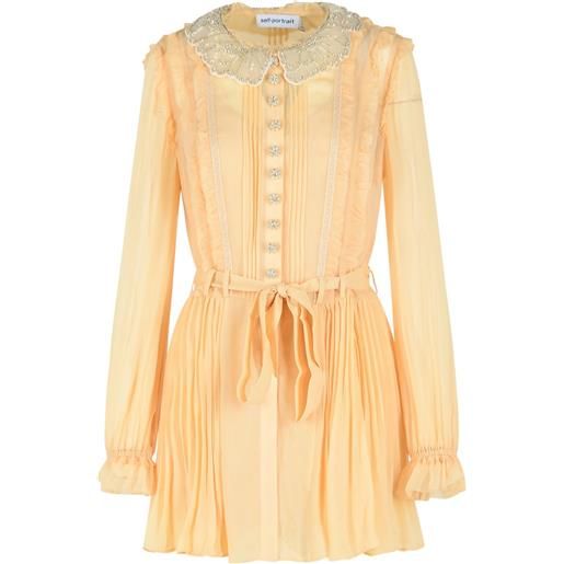 Self-Portrait abito corto plissettato - toni neutri