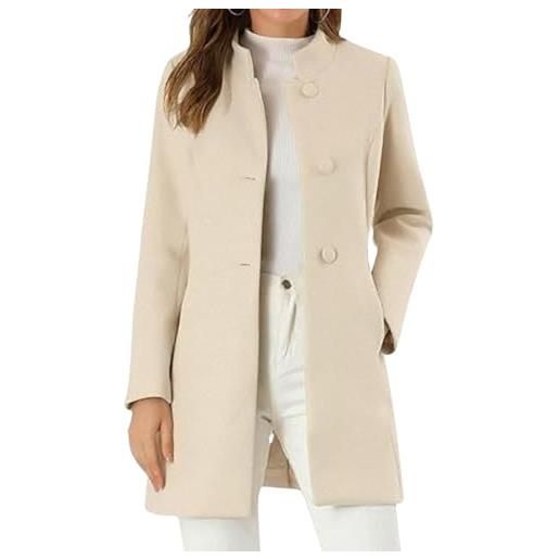 Generico cappotto da donna in tweed con colletto stand-up con bottoni di media lunghezza moda sottile casual business colore solido cappotto a maniche lunghe (albicocca, m)