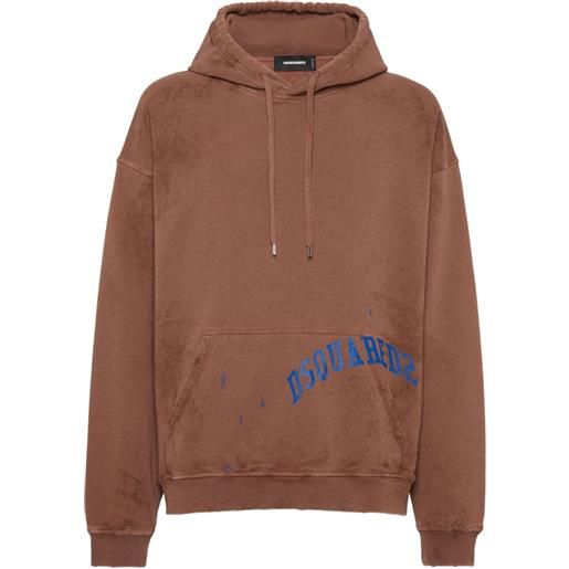 DSQUARED2 felpa dirty dyed loose con cappuccio - marrone