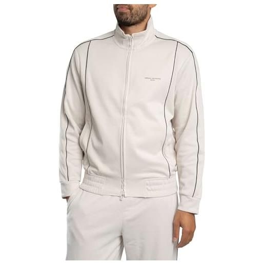 Armani Exchange felpa da uomo, a maniche lunghe, con logo laterale, chiusura lampo, colore grigio, xl, wind chime, xl